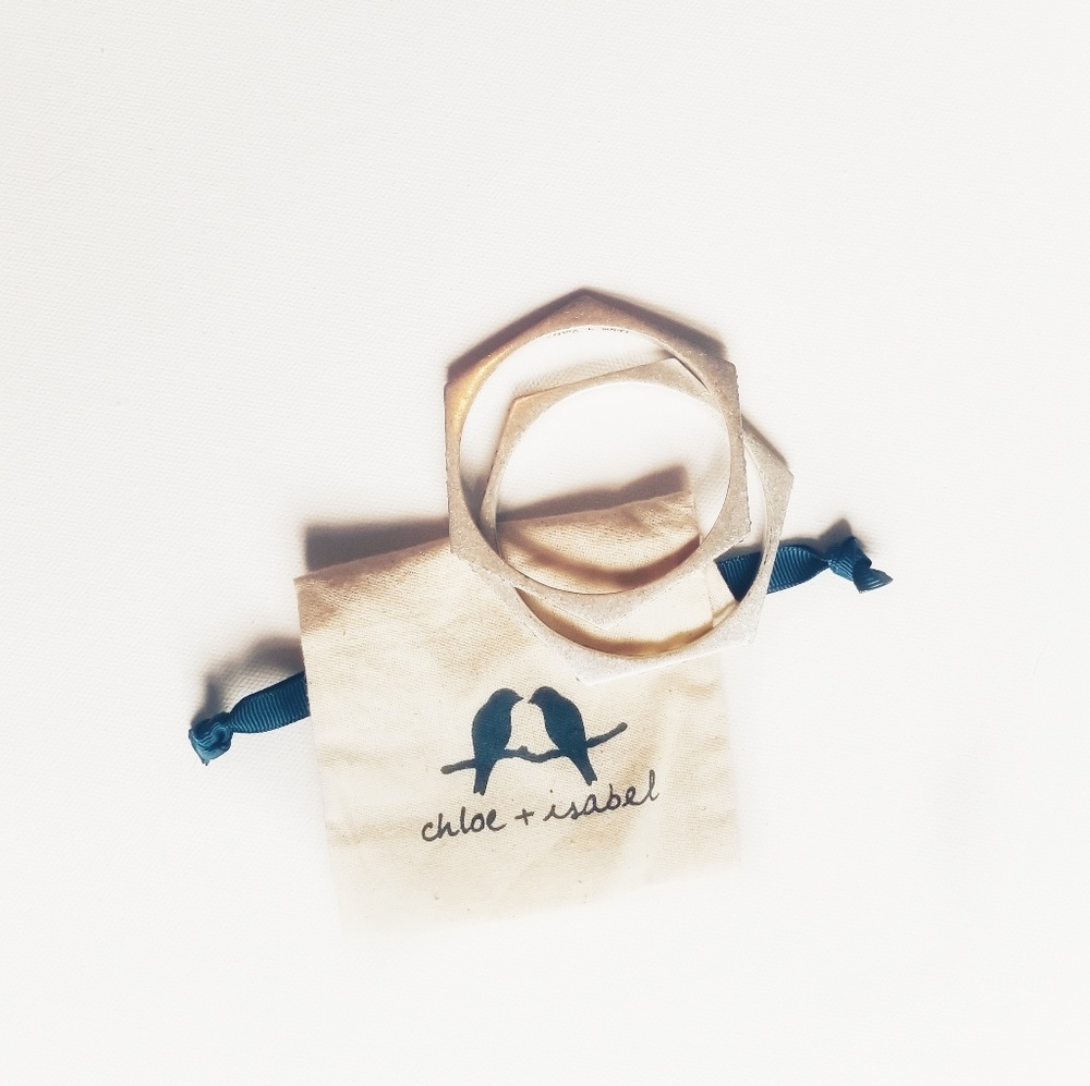 Chloe + Isabel Medina Hexagon Silver Bangle Set